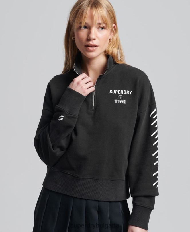 Superdry облекло N00H3486 черен Жени основно спортно горнище с половин цип
