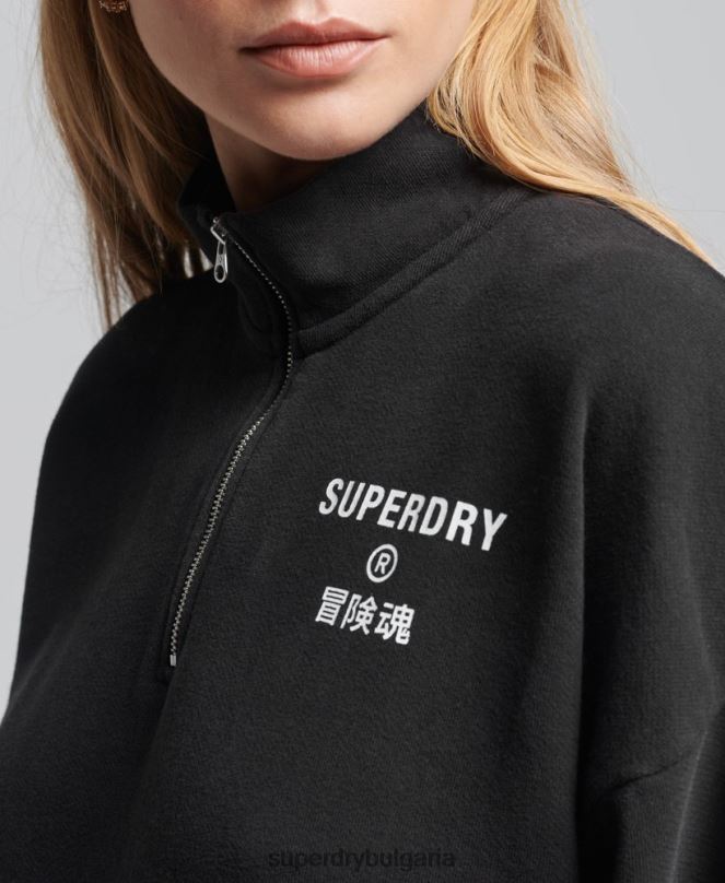 Superdry облекло N00H3486 черен Жени основно спортно горнище с половин цип