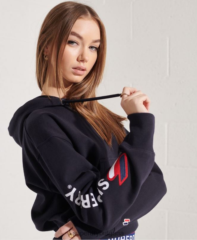 Superdry облекло N00H3489 военноморски флот Жени графична кутия с качулка с кодова графика