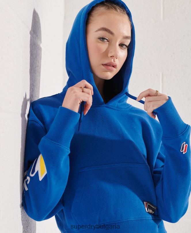 Superdry облекло N00H3490 син Жени графична кутия с качулка с кодова графика