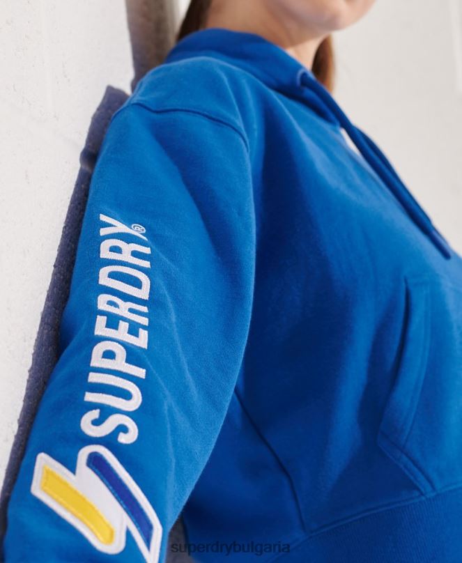 Superdry облекло N00H3490 син Жени графична кутия с качулка с кодова графика