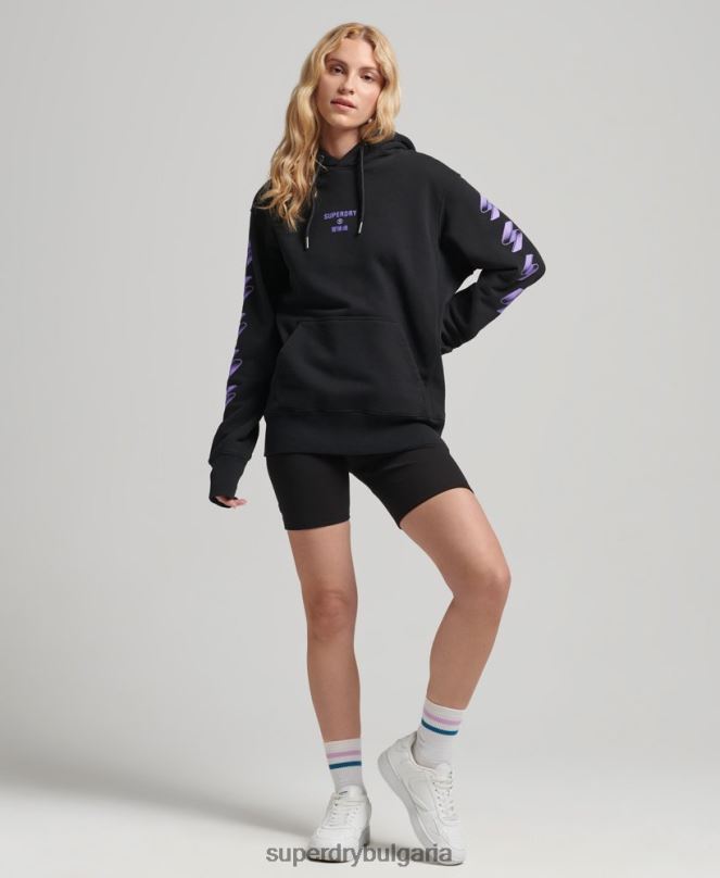 Superdry облекло N00H3491 черен Жени голям суичър с полутоново лого с код
