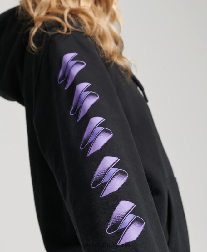 Superdry облекло N00H3491 черен Жени голям суичър с полутоново лого с код
