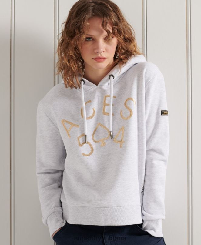 Superdry облекло N00H3495 светло сив Жени качулка с военно лого