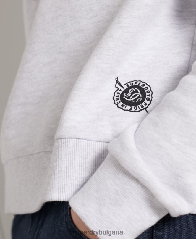 Superdry облекло N00H3495 светло сив Жени качулка с военно лого