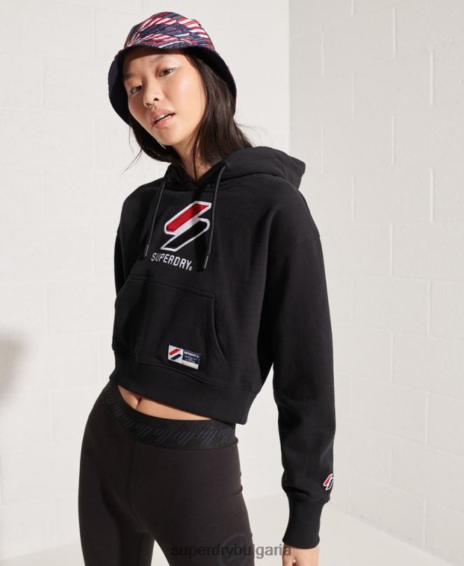 Superdry облекло N00H3496 черен Жени спортен стил, класически бокс с качулка