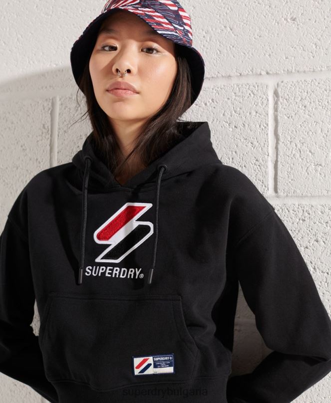 Superdry облекло N00H3496 черен Жени спортен стил, класически бокс с качулка