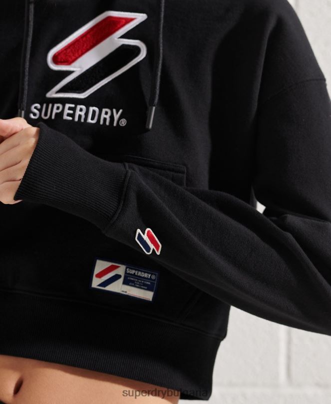 Superdry облекло N00H3496 черен Жени спортен стил, класически бокс с качулка