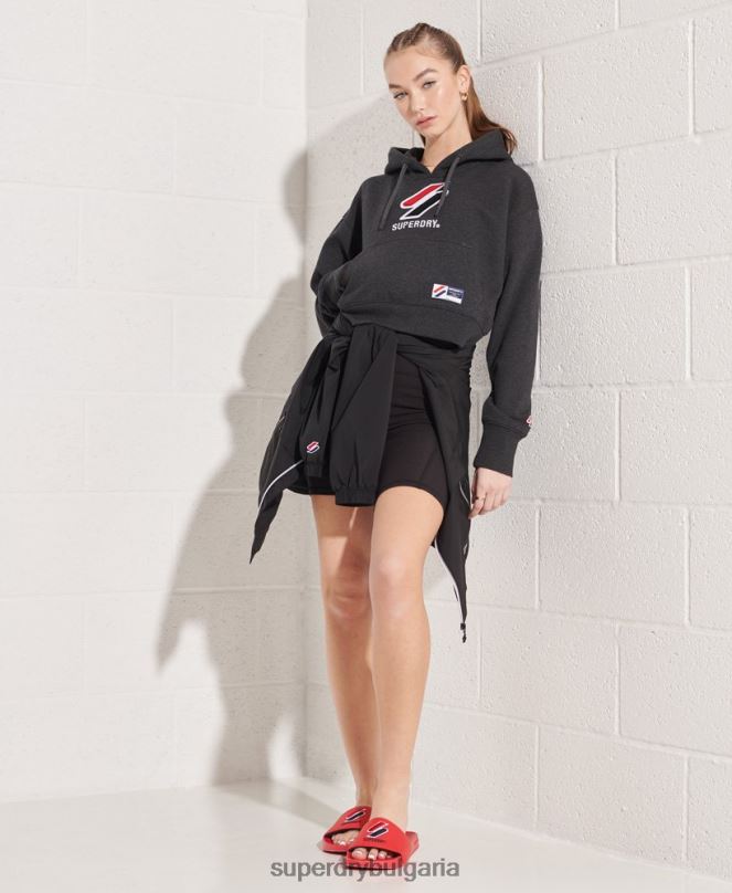 Superdry облекло N00H3497 тъмно сив Жени спортен стил, класически бокс с качулка