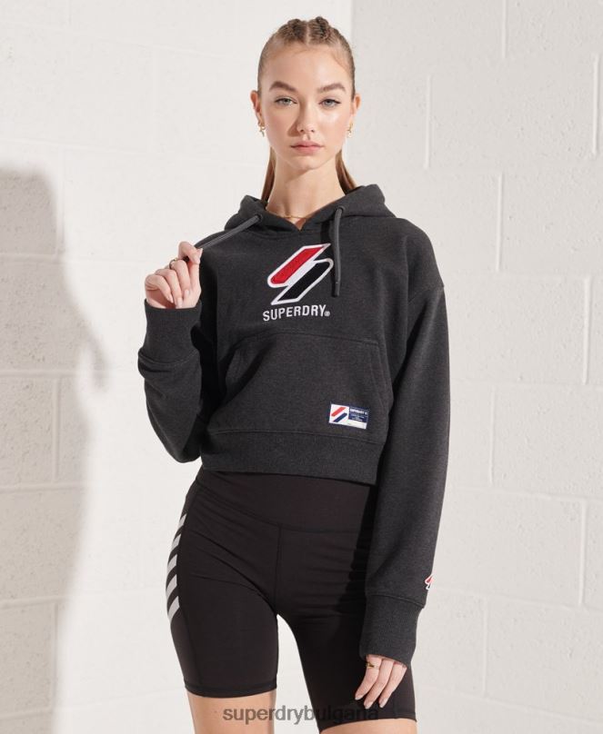 Superdry облекло N00H3497 тъмно сив Жени спортен стил, класически бокс с качулка