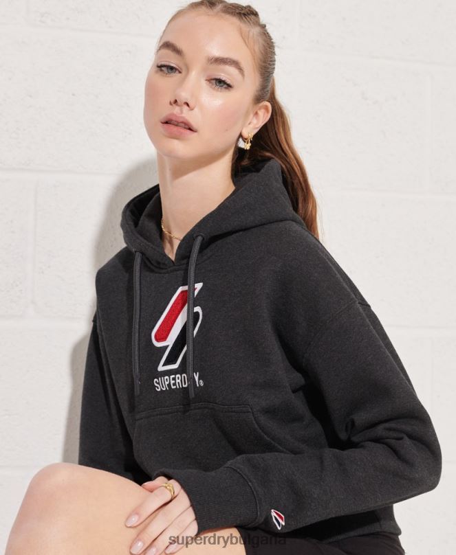 Superdry облекло N00H3497 тъмно сив Жени спортен стил, класически бокс с качулка