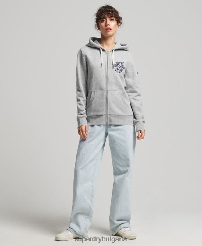 Superdry облекло N00H3501 сиво Жени винтидж гордост в крафт качулка с цип