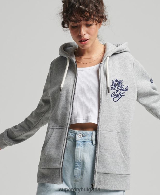 Superdry облекло N00H3501 сиво Жени винтидж гордост в крафт качулка с цип