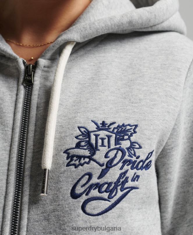 Superdry облекло N00H3501 сиво Жени винтидж гордост в крафт качулка с цип