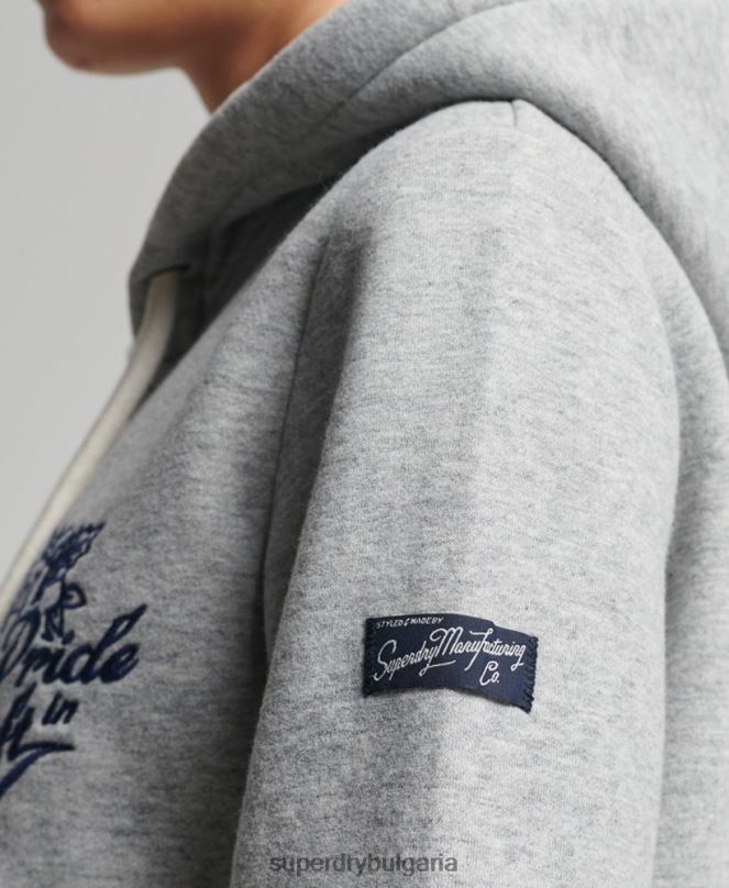 Superdry облекло N00H3501 сиво Жени винтидж гордост в крафт качулка с цип