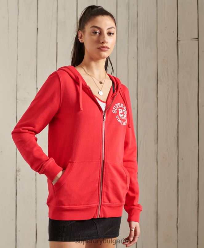 Superdry облекло N00H3506 червен Жени супердържавна качулка с цип