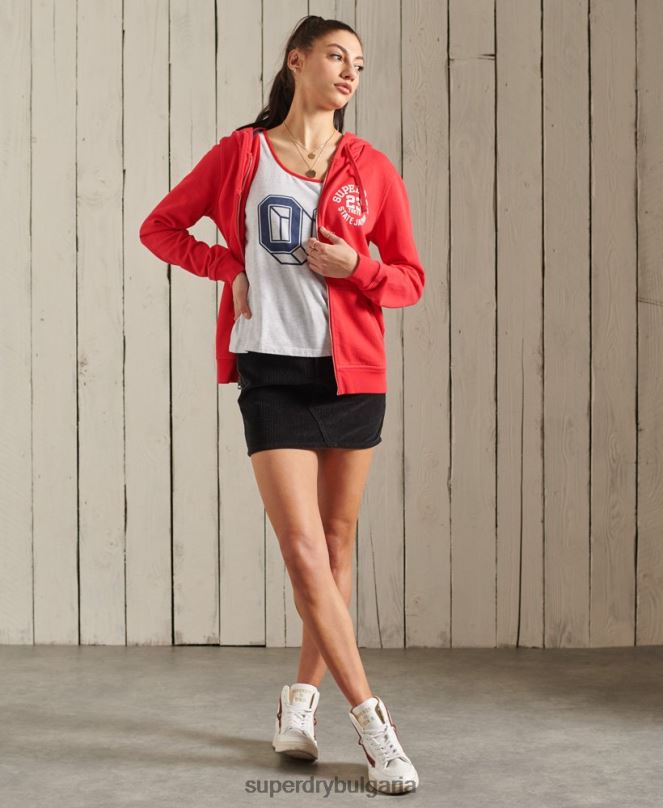 Superdry облекло N00H3506 червен Жени супердържавна качулка с цип