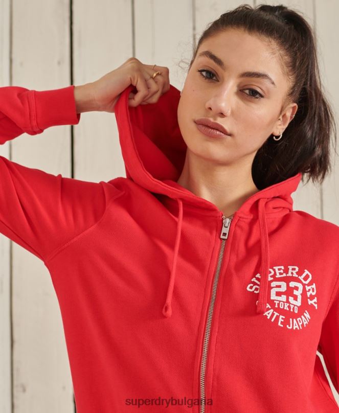 Superdry облекло N00H3506 червен Жени супердържавна качулка с цип