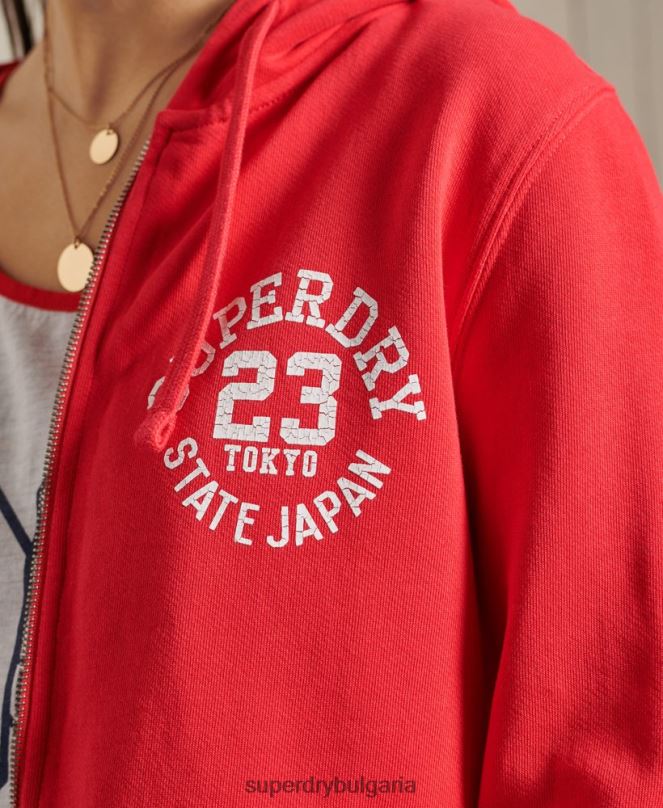 Superdry облекло N00H3506 червен Жени супердържавна качулка с цип