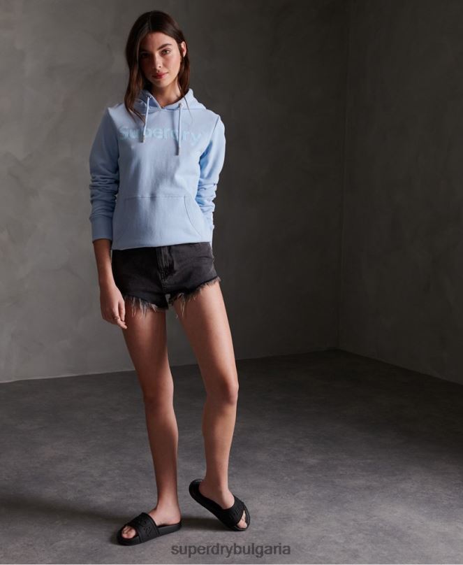 Superdry облекло N00H3508 син Жени регистрирано стадо нечеткано суичър с качулка