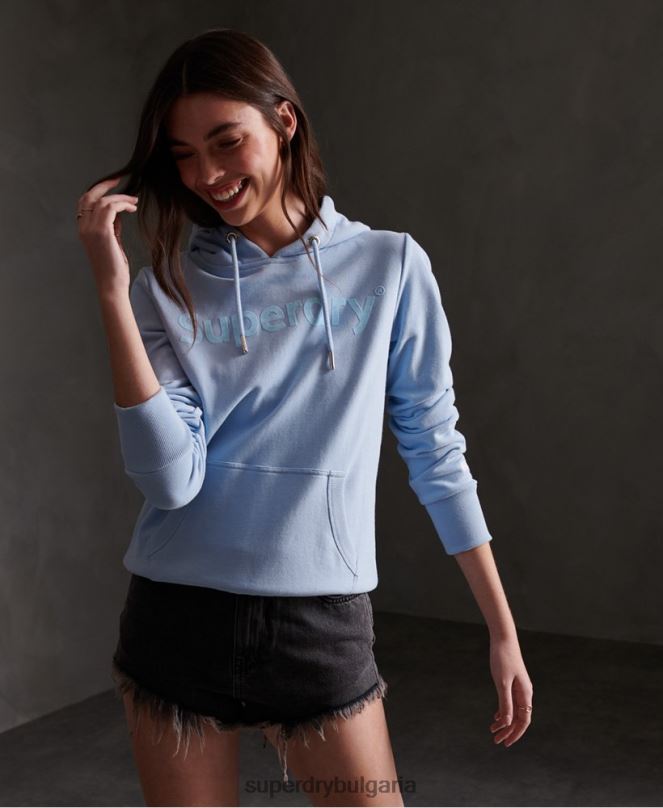 Superdry облекло N00H3508 син Жени регистрирано стадо нечеткано суичър с качулка