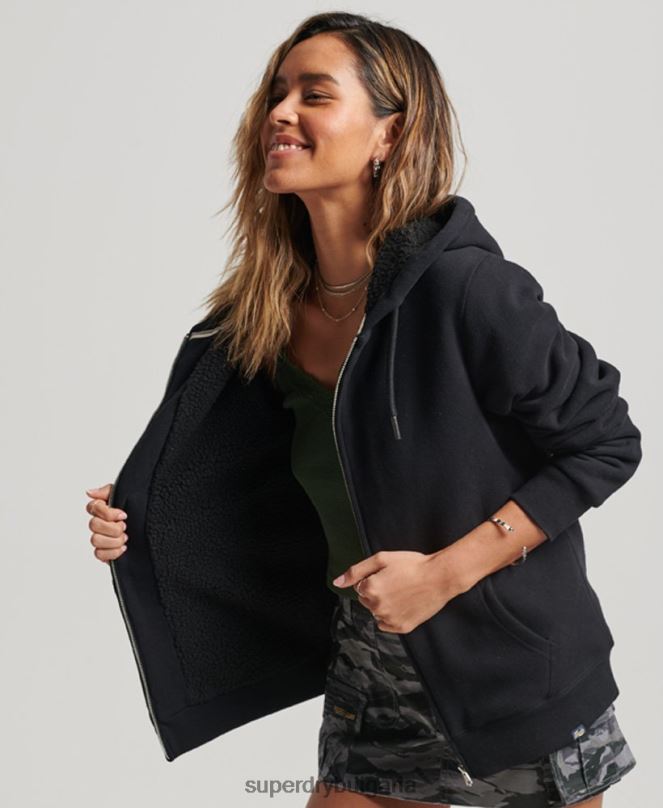 Superdry облекло N00H5741 черен Жени есенциална суичър с качулка с цип с подплата