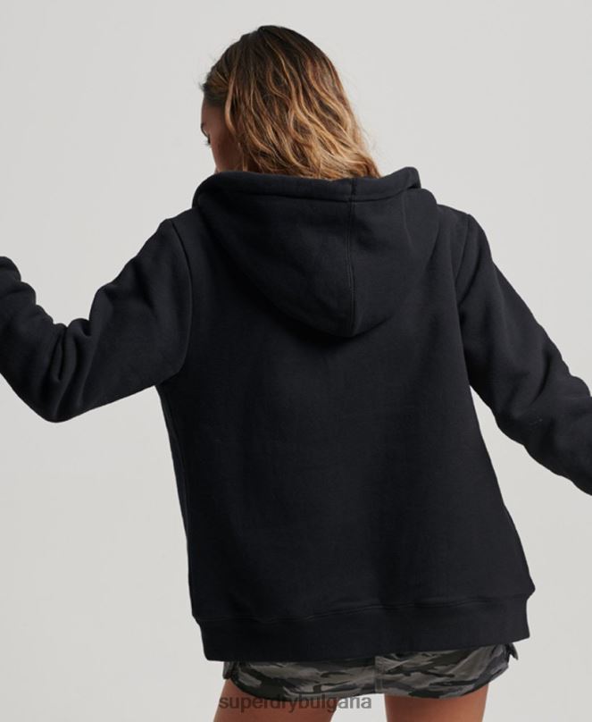 Superdry облекло N00H5741 черен Жени есенциална суичър с качулка с цип с подплата