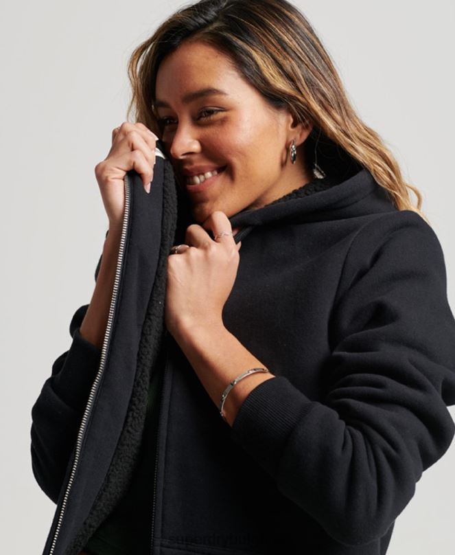 Superdry облекло N00H5741 черен Жени есенциална суичър с качулка с цип с подплата
