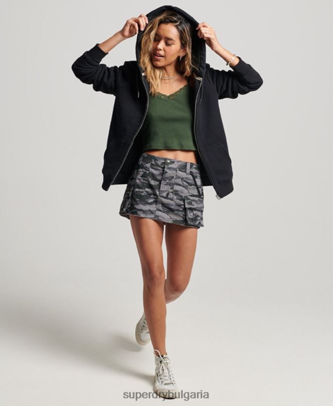 Superdry облекло N00H5741 черен Жени есенциална суичър с качулка с цип с подплата