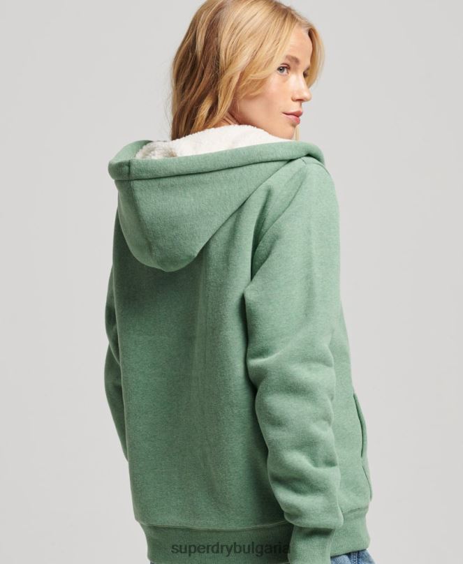 Superdry облекло N00H5742 зелено Жени есенциална суичър с качулка с цип с подплата
