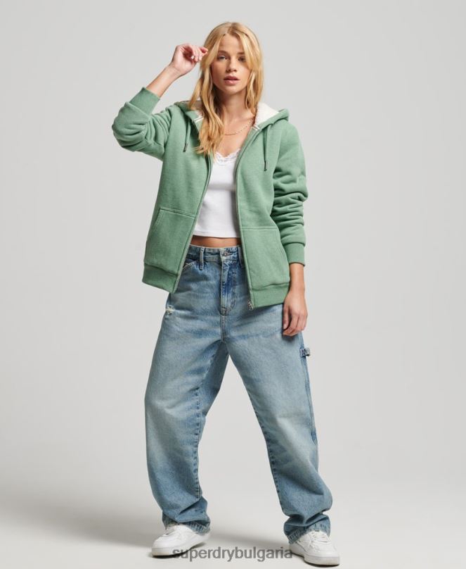 Superdry облекло N00H5742 зелено Жени есенциална суичър с качулка с цип с подплата