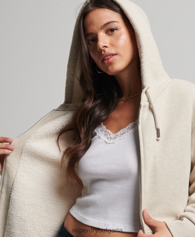 Superdry облекло N00H5743 сметана Жени есенциална суичър с качулка с цип с подплата