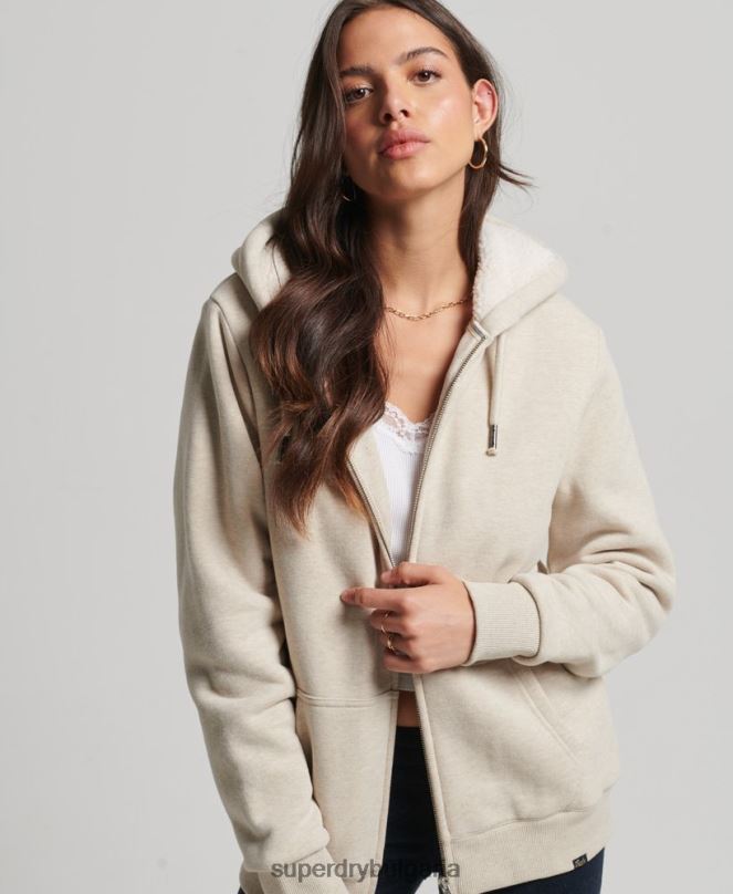 Superdry облекло N00H5743 сметана Жени есенциална суичър с качулка с цип с подплата