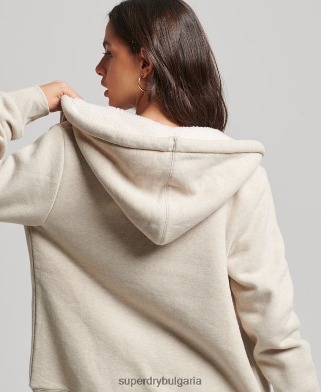 Superdry облекло N00H5743 сметана Жени есенциална суичър с качулка с цип с подплата