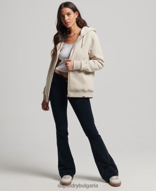 Superdry облекло N00H5743 сметана Жени есенциална суичър с качулка с цип с подплата