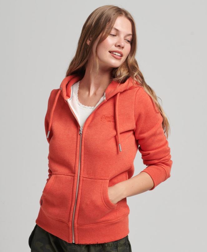 Superdry облекло N00H5744 оранжево Жени качулка с цип и лого от органичен памук