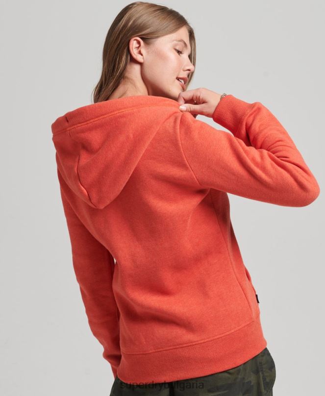 Superdry облекло N00H5744 оранжево Жени качулка с цип и лого от органичен памук
