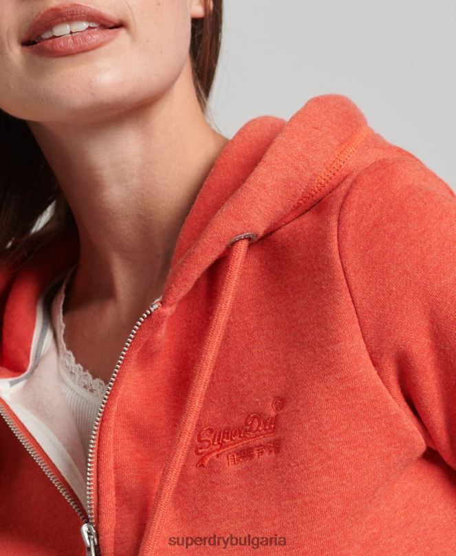 Superdry облекло N00H5744 оранжево Жени качулка с цип и лого от органичен памук
