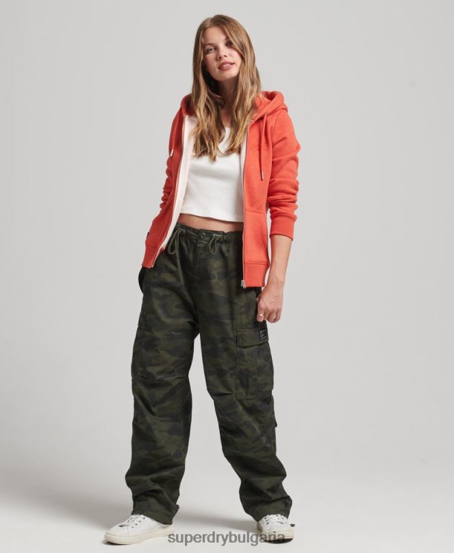 Superdry облекло N00H5744 оранжево Жени качулка с цип и лого от органичен памук