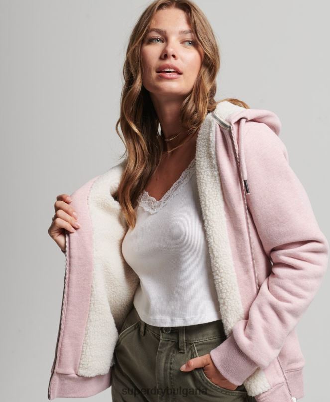 Superdry облекло N00H5745 розово Жени есенциална суичър с качулка с цип с подплата