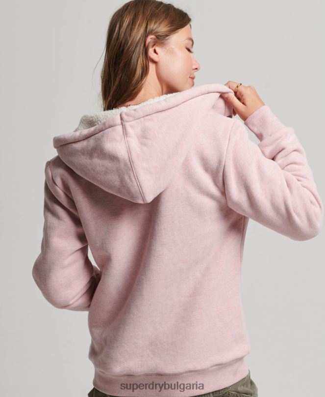 Superdry облекло N00H5745 розово Жени есенциална суичър с качулка с цип с подплата