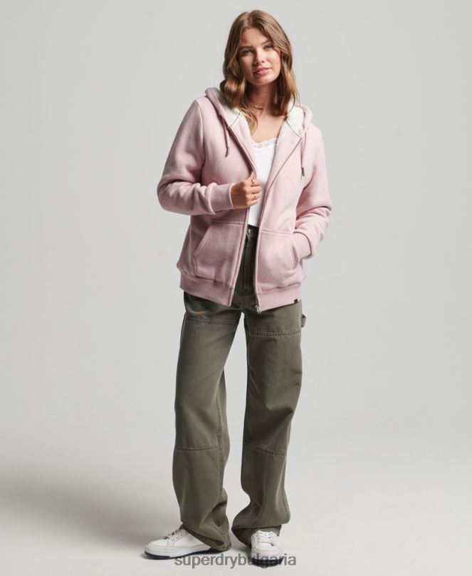 Superdry облекло N00H5745 розово Жени есенциална суичър с качулка с цип с подплата