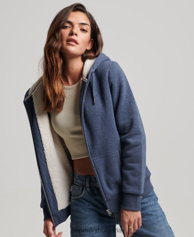 Superdry облекло N00H5748 военноморски флот Жени есенциална суичър с качулка с цип с подплата