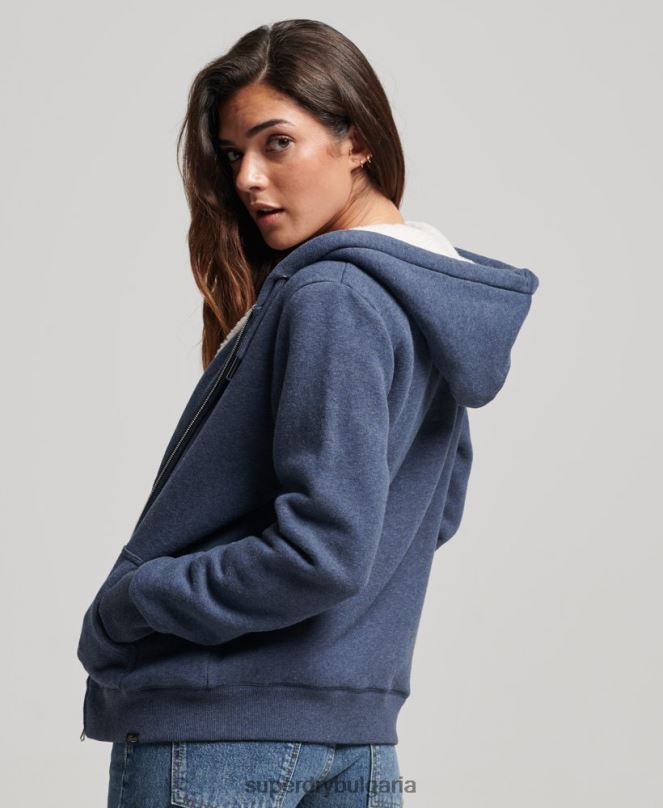 Superdry облекло N00H5748 военноморски флот Жени есенциална суичър с качулка с цип с подплата