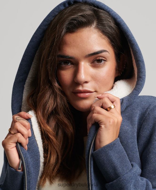 Superdry облекло N00H5748 военноморски флот Жени есенциална суичър с качулка с цип с подплата