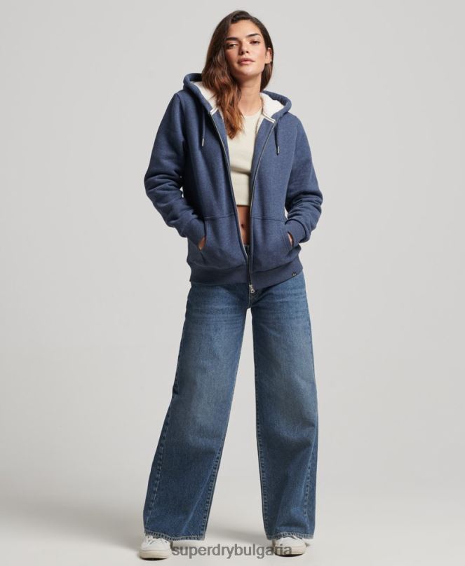 Superdry облекло N00H5748 военноморски флот Жени есенциална суичър с качулка с цип с подплата