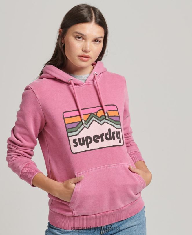 Superdry облекло N00H5749 розово Жени Худи с теренна графика от 90-те