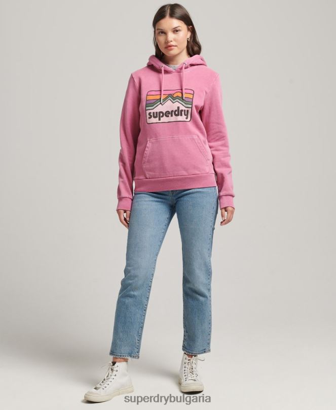 Superdry облекло N00H5749 розово Жени Худи с теренна графика от 90-те