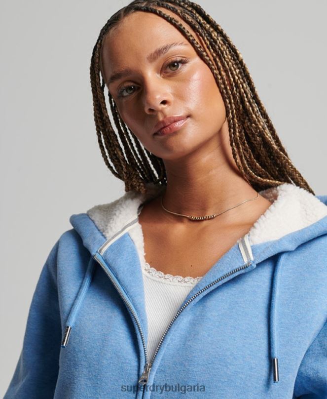 Superdry облекло N00H5750 син Жени есенциална суичър с качулка с цип с подплата