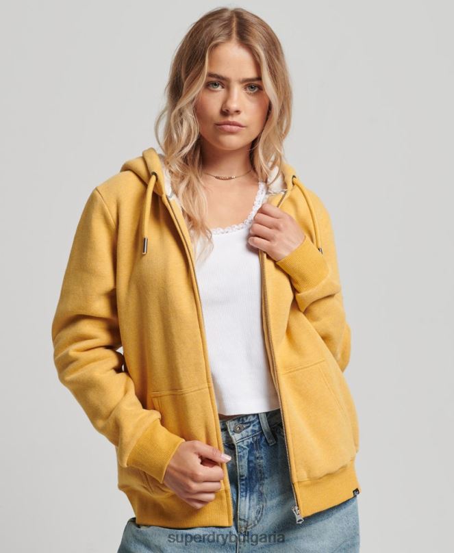 Superdry облекло N00H5754 жълто Жени есенциална суичър с качулка с цип с подплата